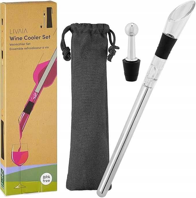 Schładzacz do Butelek Wina z Nalewakiem i Korkiem 32x1,5x1,5cm