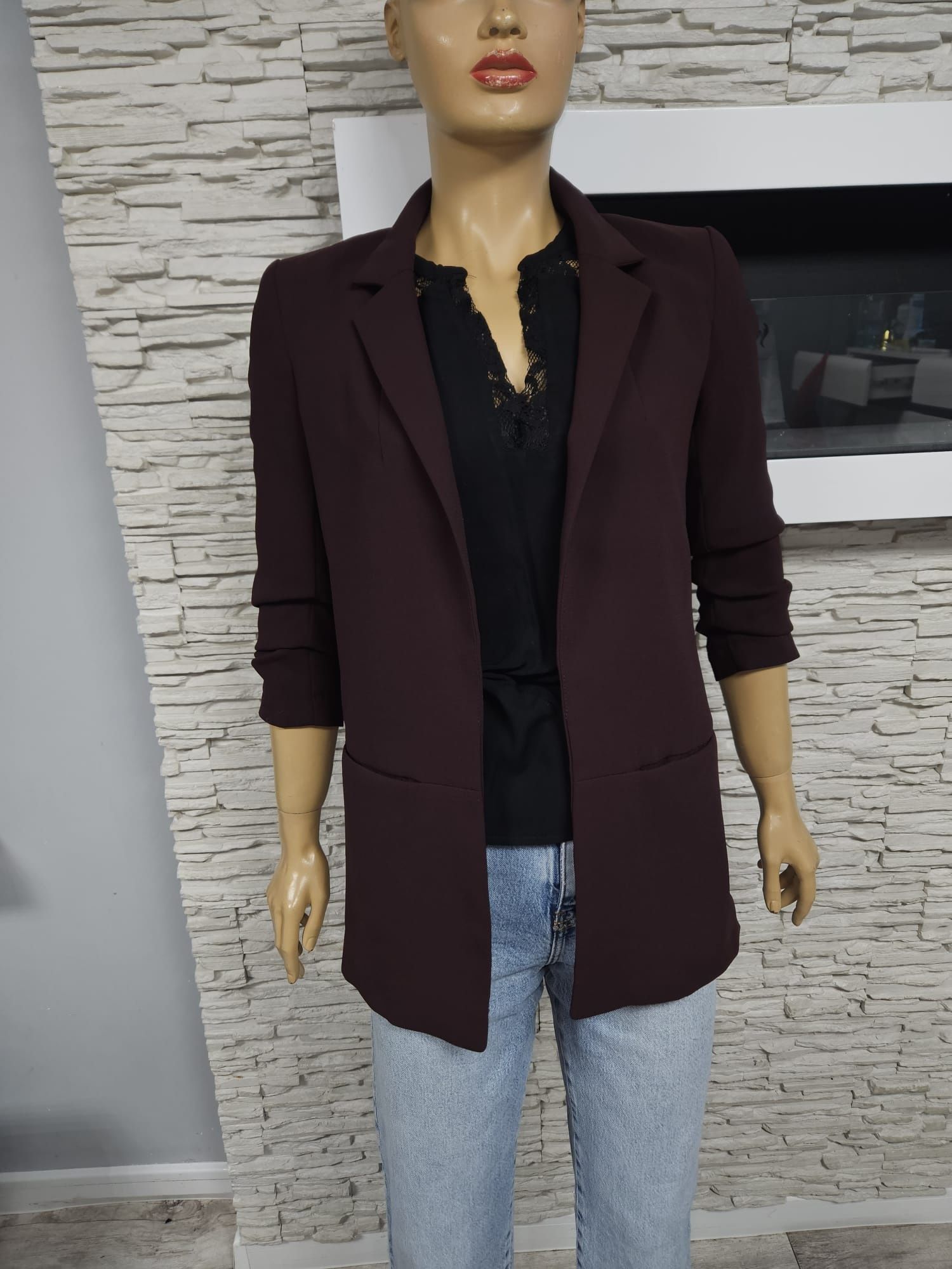 Żakiet marynarka bordowa burgundowa z kieszeniami H&M rozmiar S