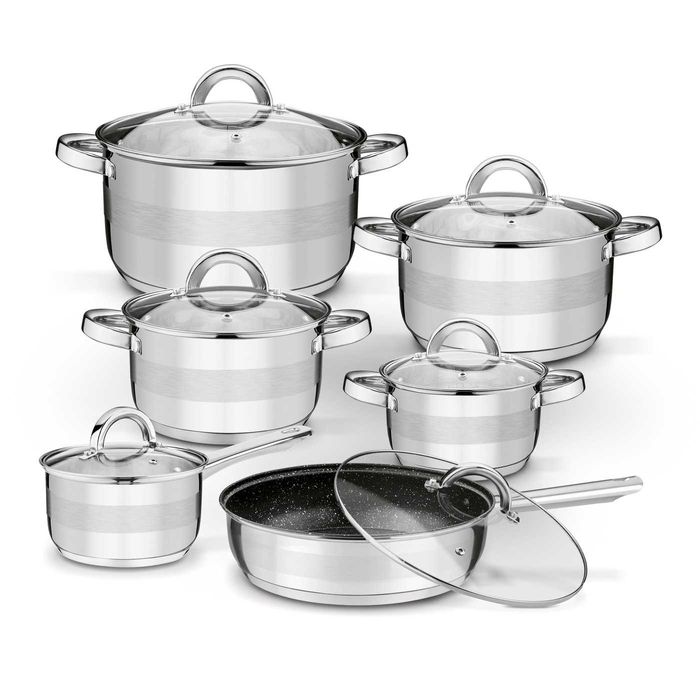 Nowy zestaw garnków Roger 12 elem. stal nierdzewna garnki patelnia