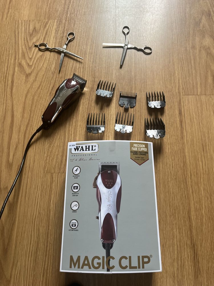 Maquina de cortar cabelo com pentes e 2 tesouras profissionais
