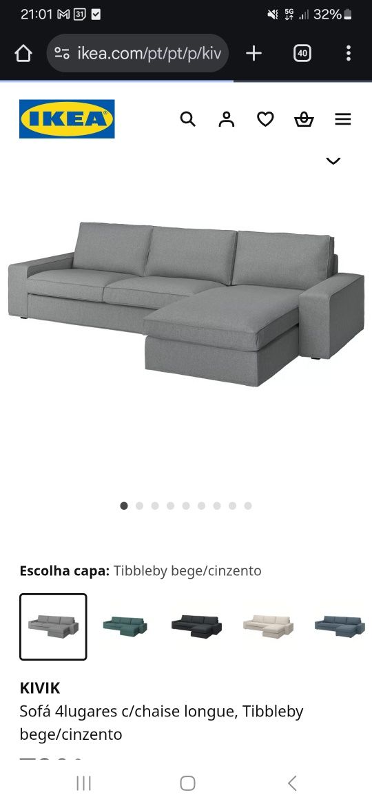 Sofá KIVIK IKEA 4 lugares com chaise longue
Usado como novo - estrutur
