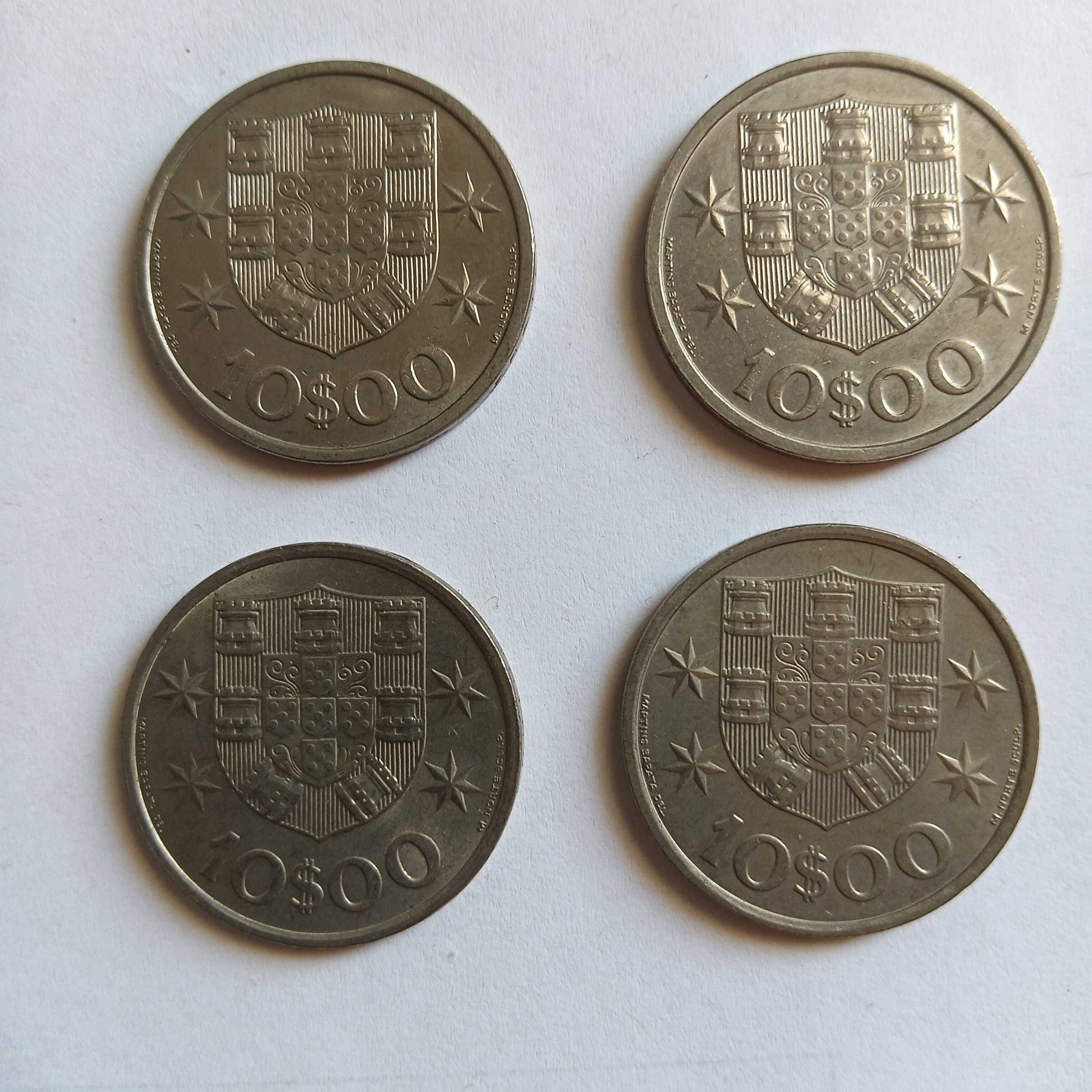 Moedas portuguesas – 4 moedas de 10$00 de 1971 a 1974 – Cupro-Níquel