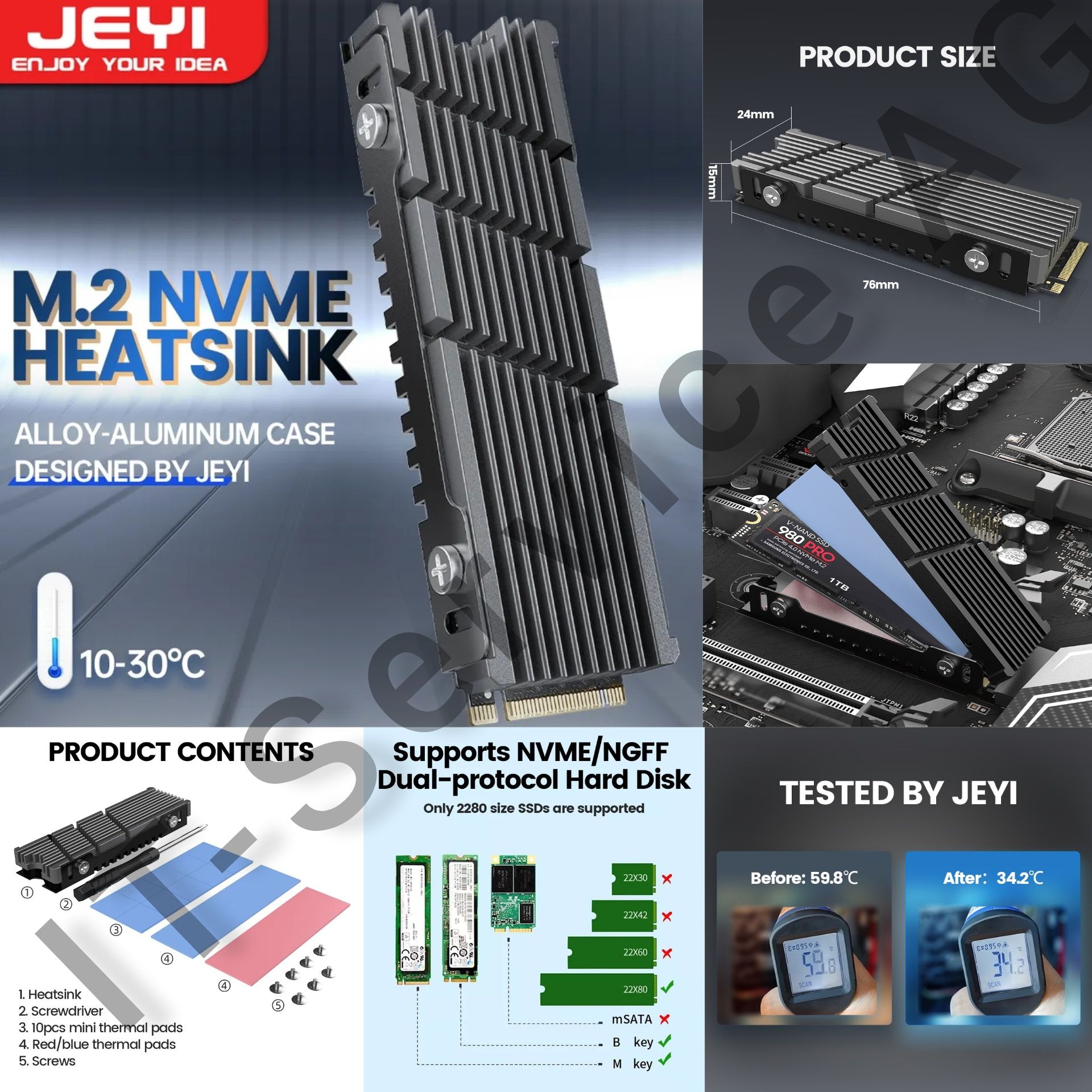 радиатор M2 M3 2280 NGFF NVME PCI-E SSD Jonsbo JEYI HR-09