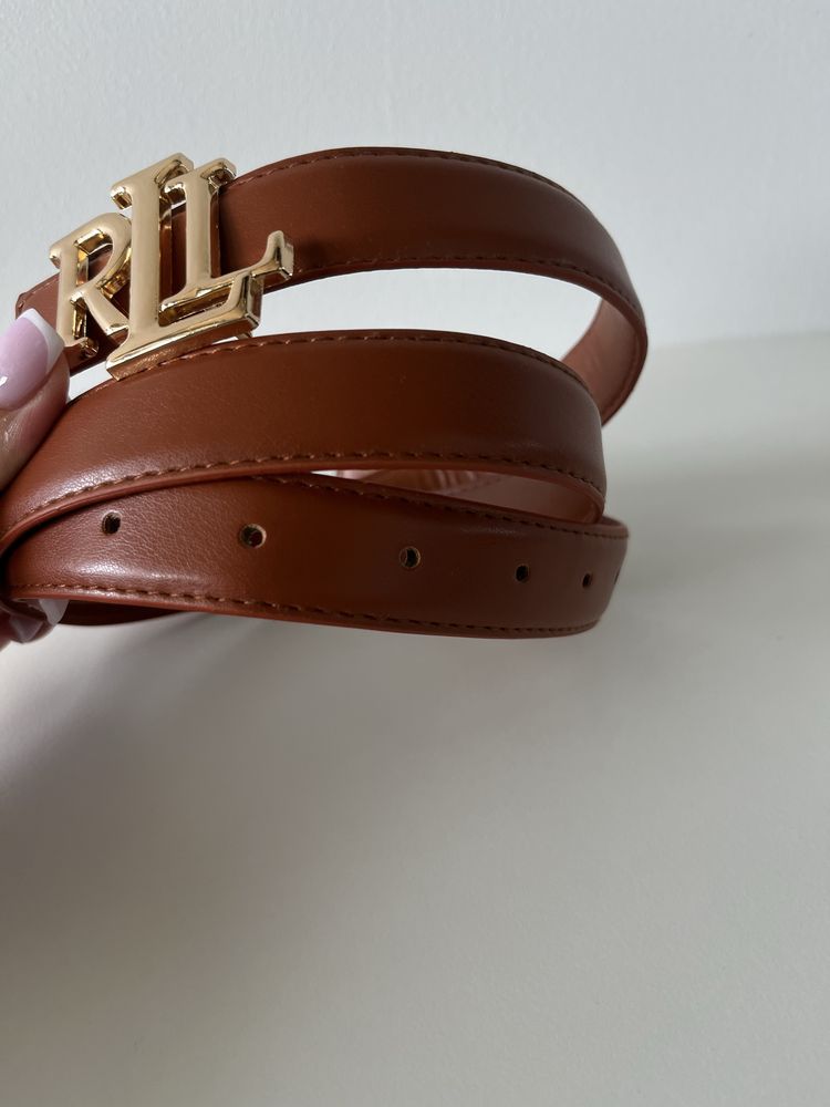 Ralph lauren pasek brazowy skorzany ze złotą klamrą
