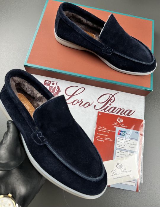 Лофери Loro Piana чоловічі утеплені лофери лоро піана сині утеплені