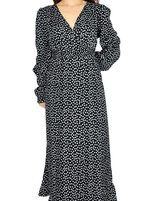 Czarna sukienka maxi w białe kwiaty L/XL 40/42 Shein