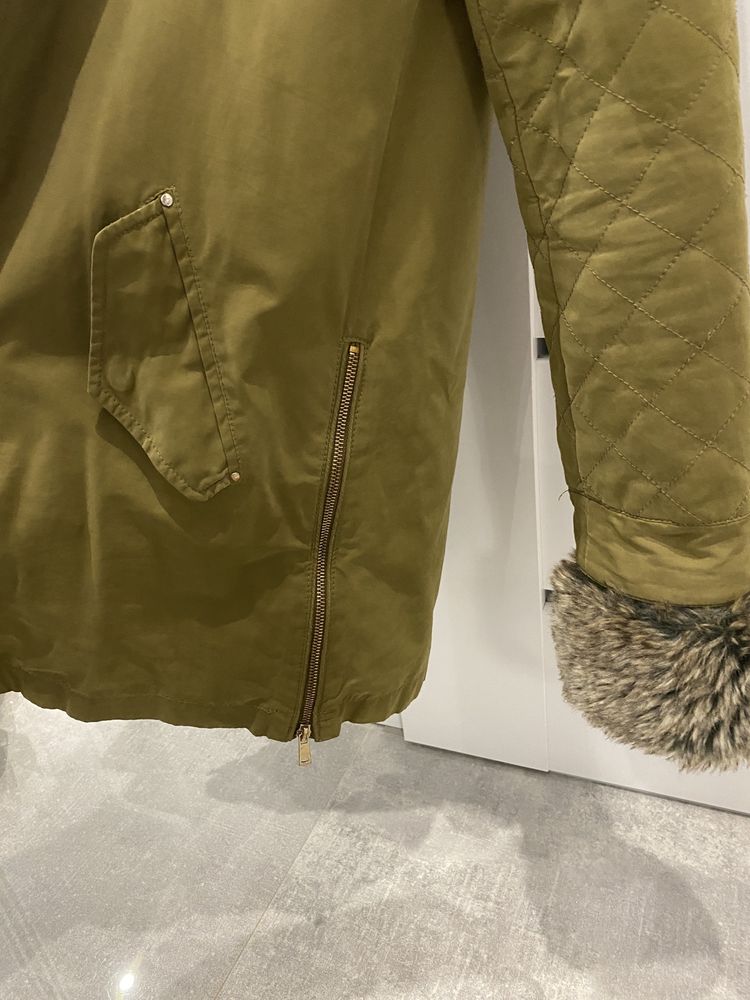 Parka khaki z futerkiem ZARA