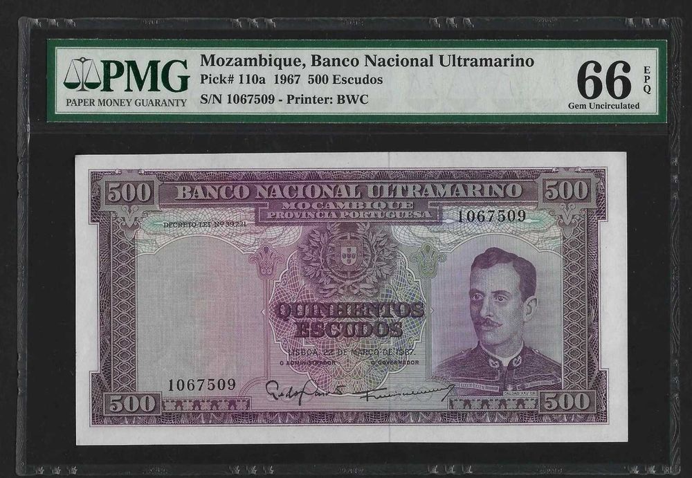 NOTA PORTUGAL Mozambique 500 Escudos 1967 P-110 GEM UNC