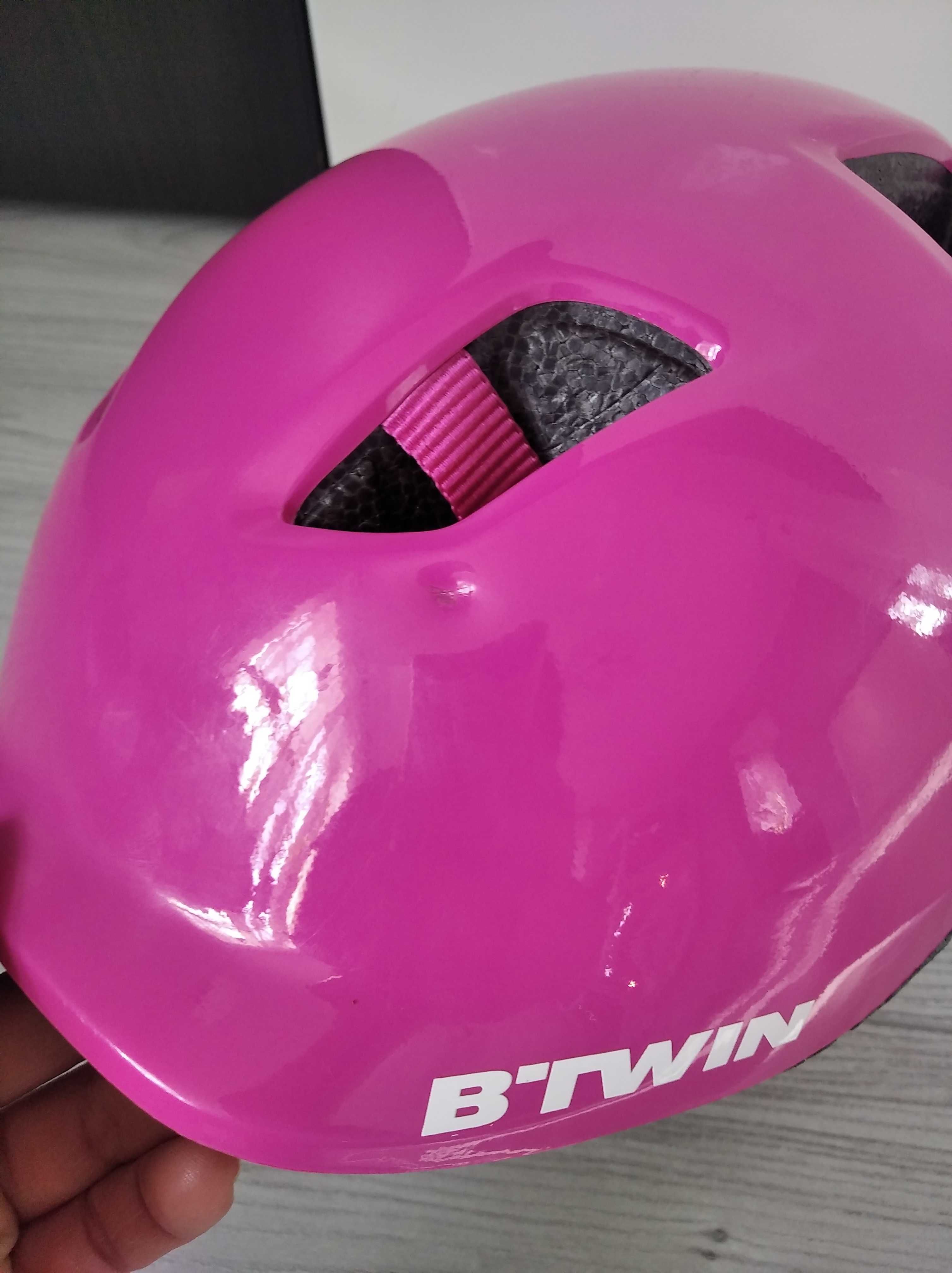 Kask rowerowy S B'twin różowy Decathlon dziewczęcy 53- 56