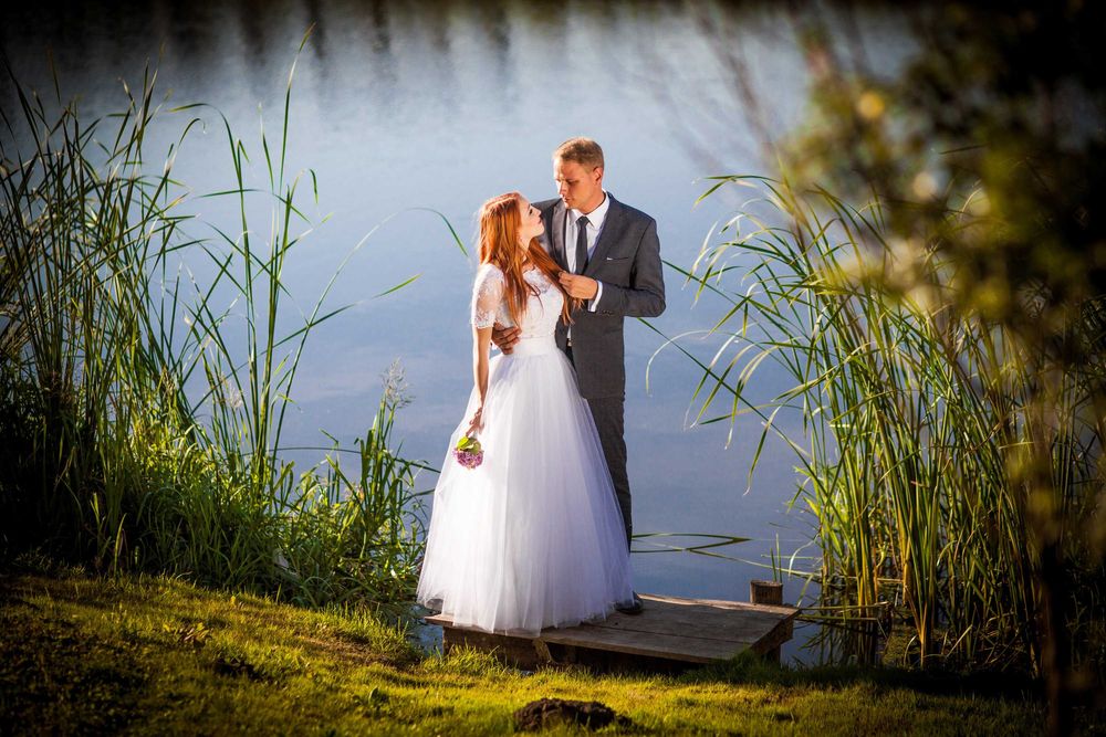 Suknia ślubna MON CHERI 36 + koronkowe bolerko + prosty welon