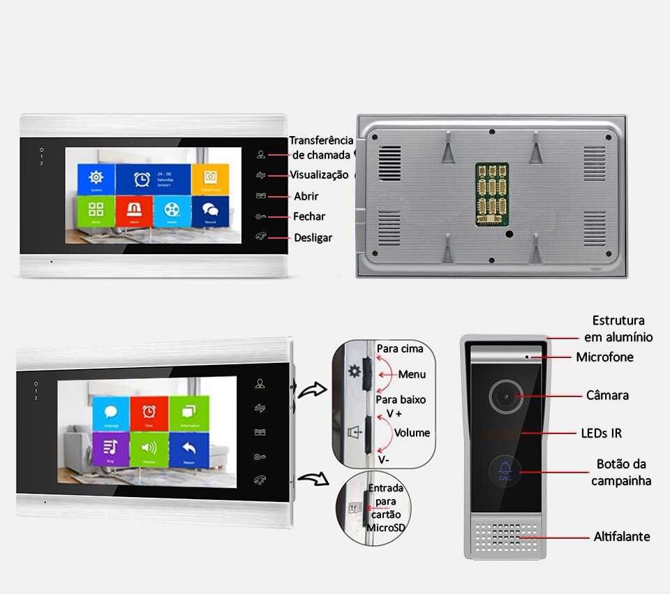 Vídeo porteiro TUYA WiFi Campainha e Monitor a cores