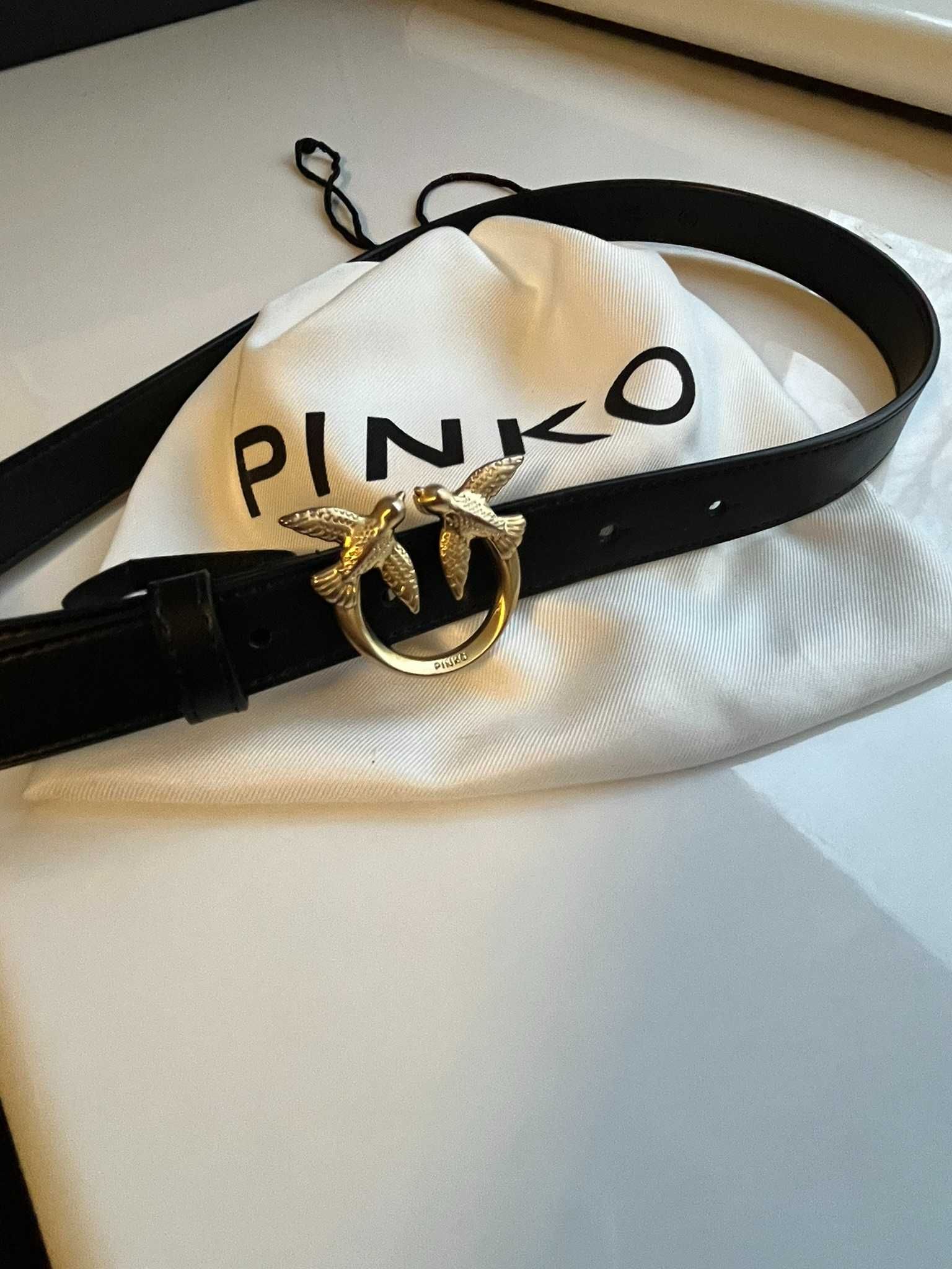 Czarny pasek Pinko szerokość 2 cm rozmiar S złota klamra