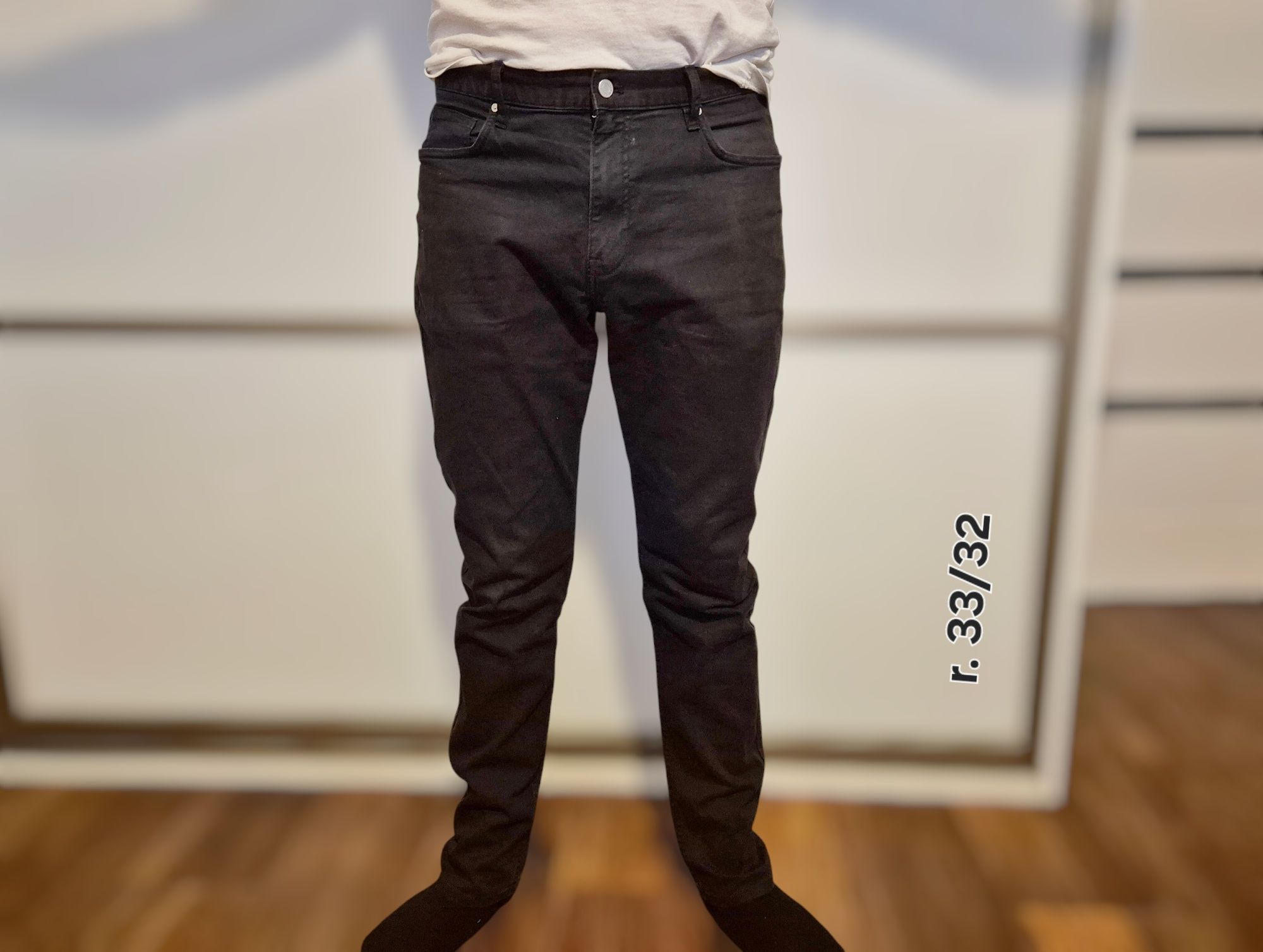 Spodnie jeansy czarne męskie H&M 98% bawełna