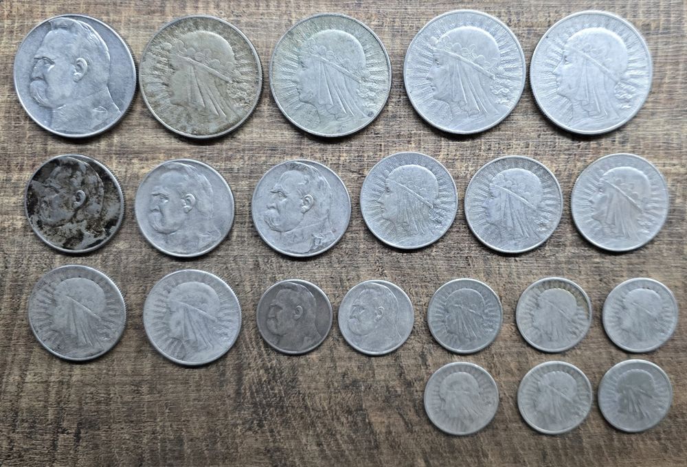 Lot Srebrnych monet z II RP Piłsudski Głowa Kobiety