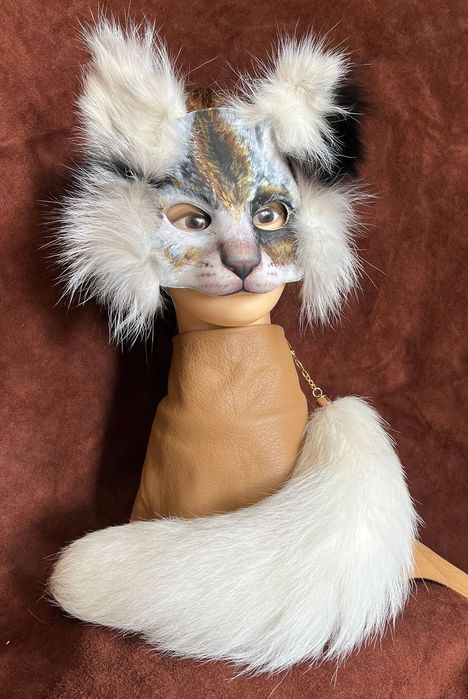 Therian maska + ogon naturalne futro