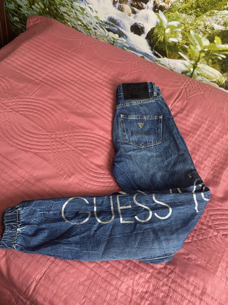 Spodnie jeans bojowki wysoki stan Guess