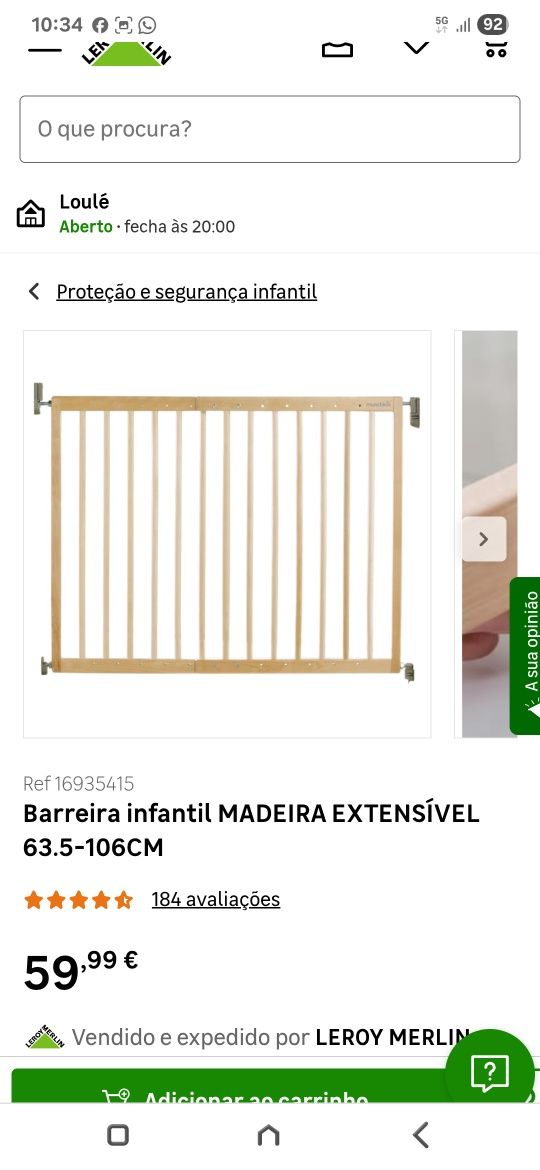 Barreira infantil madeira extensível