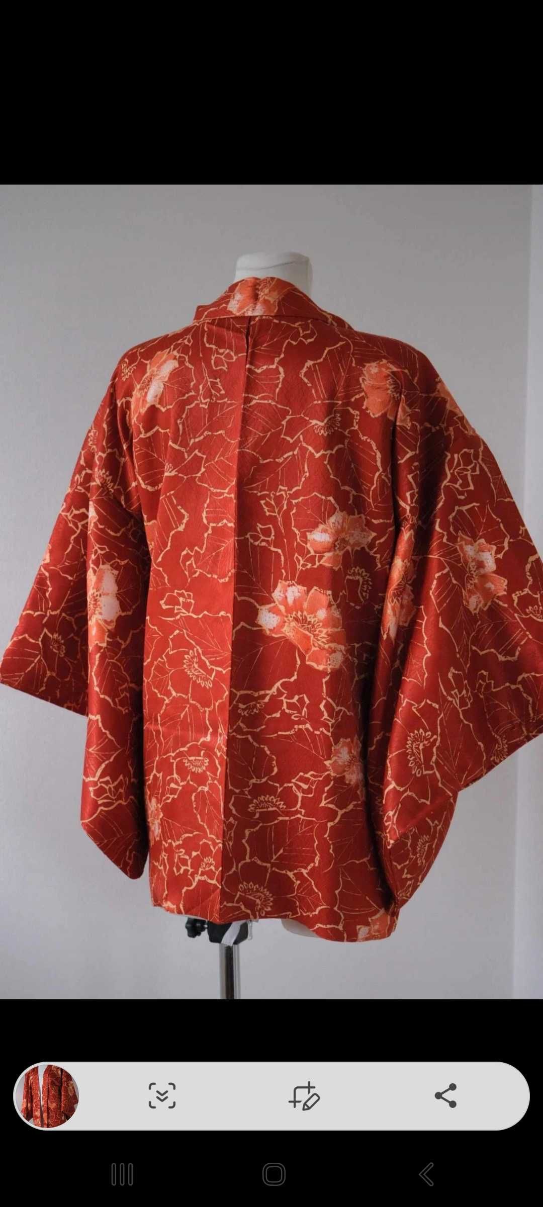 Haori czerwone w kwiaty z Japonii narzutka kimono