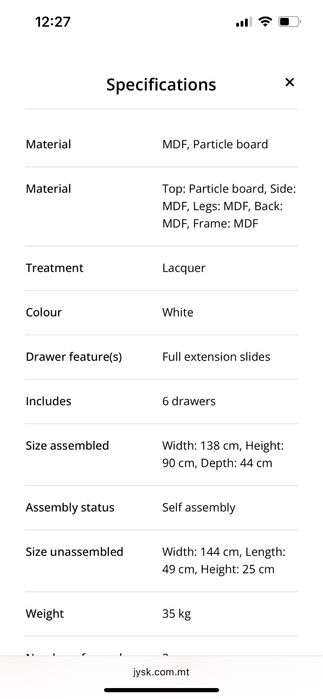 Комод Jysk NORDBY 3*3 шухляди білий