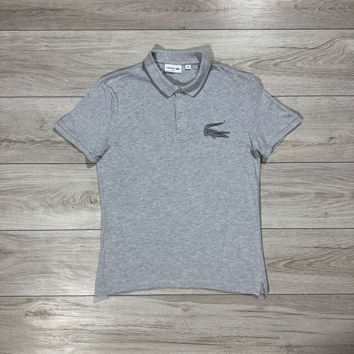 Сіра Футболка Поло Lacoste Slim Fit BIG Crocodile, Розмір M, оригінал