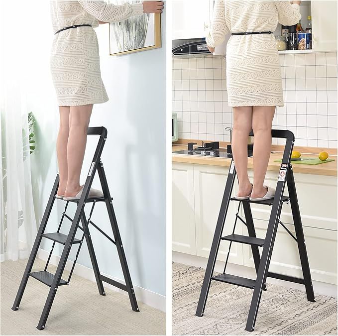 3-stopniowa aluminiowa drabina z uchwytem KINGRACK czarna