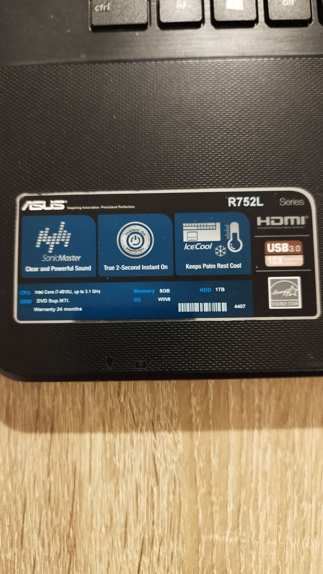 Laptop Asus R752LK 17,3" w bardzo dobrym stanie, dorzucam torbę gratis