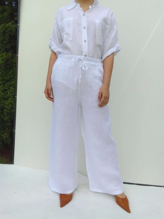 Lniany komplet spodnie koszula 100% len puro lino S M L uniwersalny