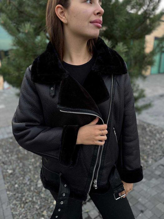 Дублянка S M L XL еко-хутро шкір-замінник чорна чорно-біла