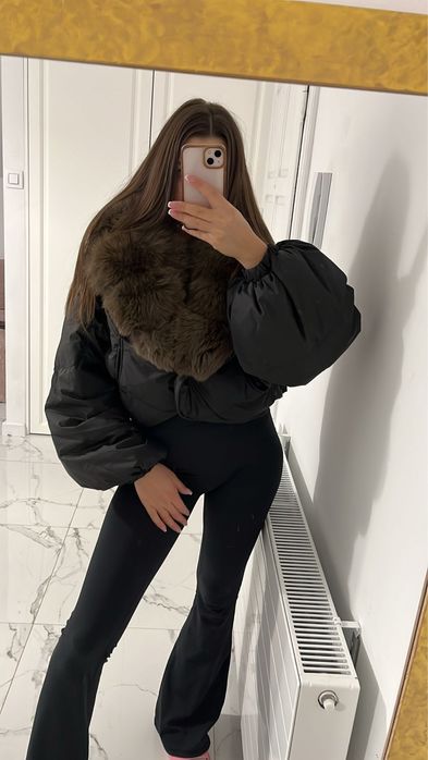 Kurtka z naturalnym futrem z lisa i kaczym puchem (płaszcz, futerko)