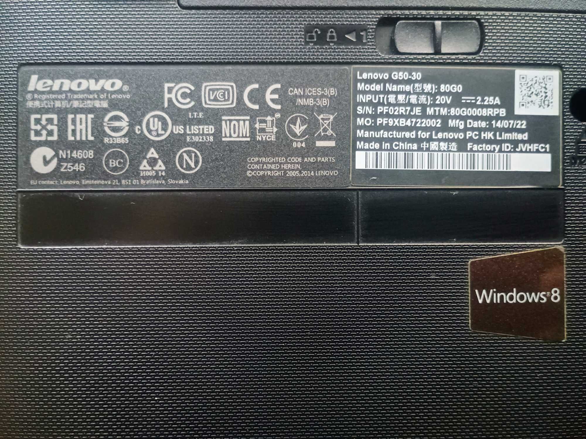 Laptop Lenovo G50-30 N3530/4GB/240GB SSD/DVD-RW/Win10