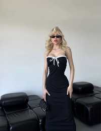 Сукня чорна міді з бантиком в стиле бершка