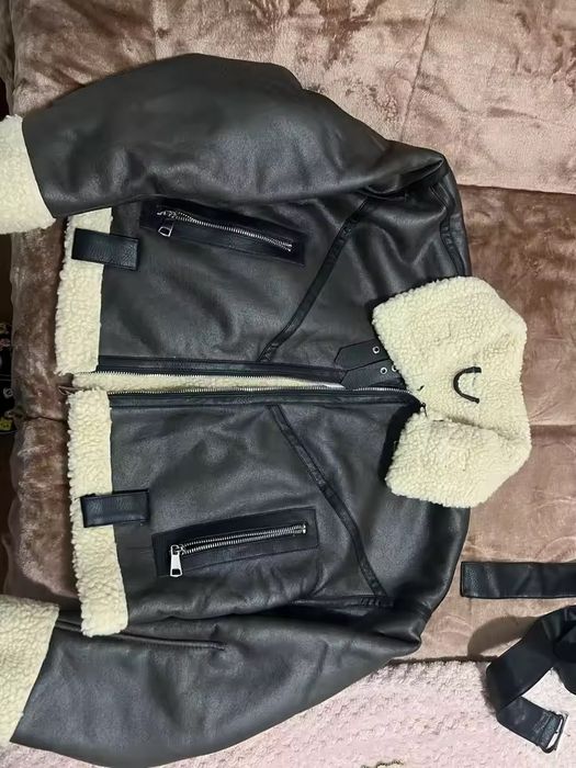 Дубленка zara короткая зимняя дубленка авиатор оверсайзд дубльонка мех