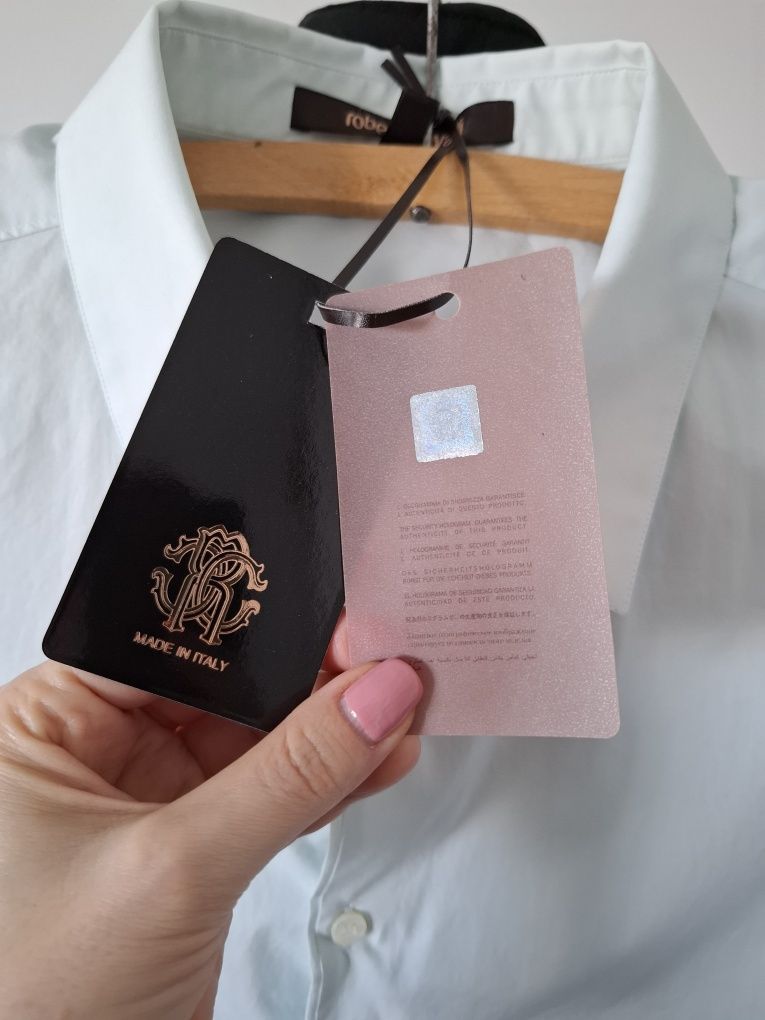 Miętowa koszula męska Roberto Cavalli L nowa