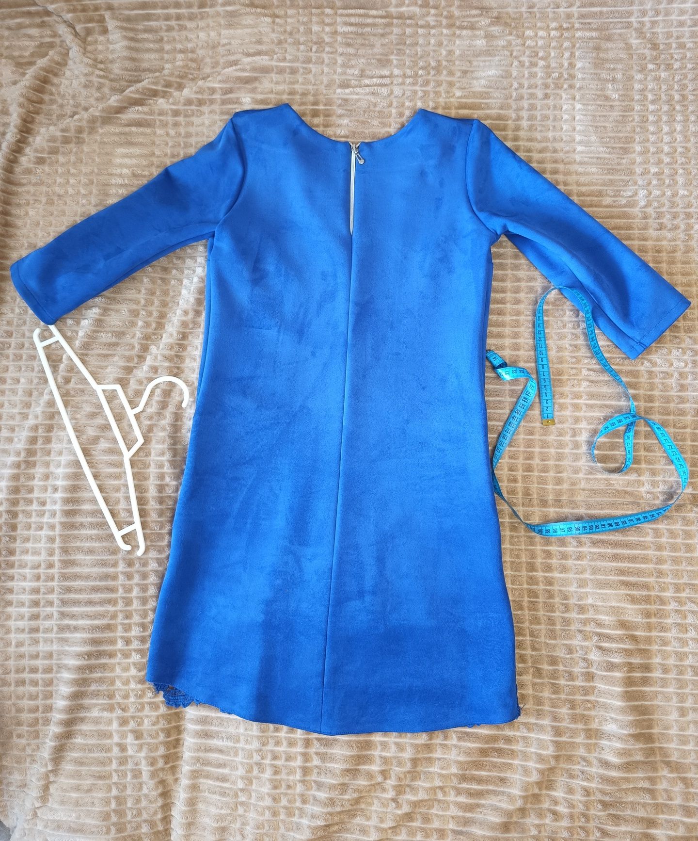 Сукня 46-48(M-L). Нарядна з мереживом. Синее платье велюр. Кружево