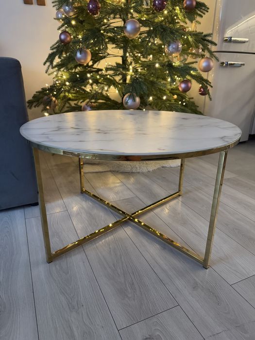 Stolik kawowy marmur złoto 80 cm
