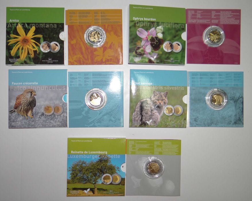 Luxemburgo moeda bimetálica 5 euros Fauna e flora