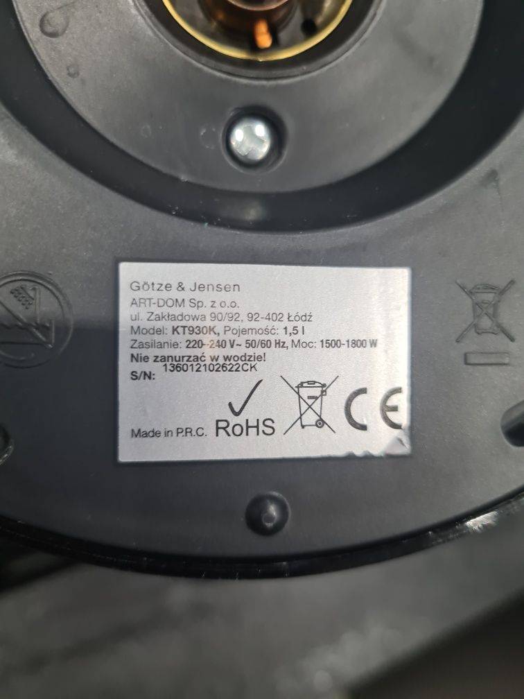 Czajnik GÖTZE & JENSEN KT930K Czarny pojemność 1.5L regulacja temp.