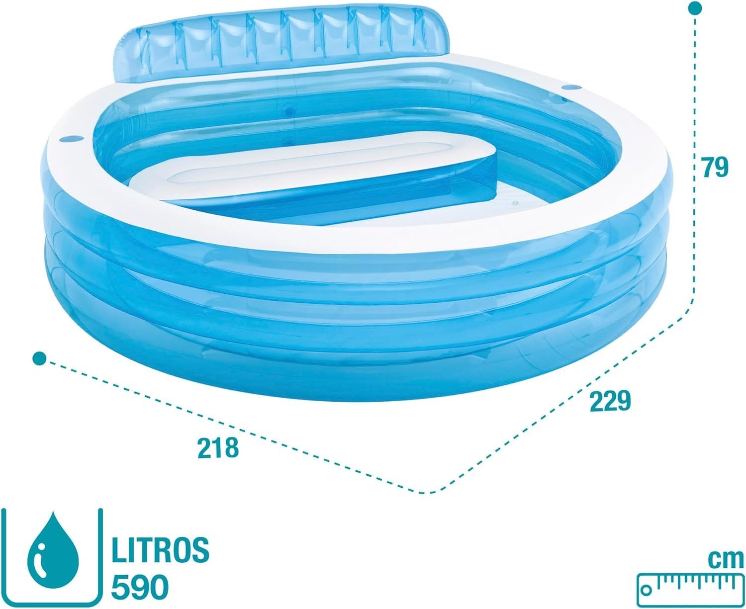 Piscina insuflável familiar com sofá e encosto 218 x 229 x 79 cm  NOVO