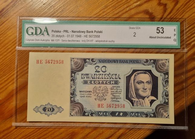 Banknot 20 zł 1948 grading GDA 53