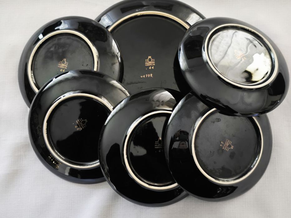 Zestaw deserowy: patera + 5 talerzyków porcelit Pruszkow  prl retro