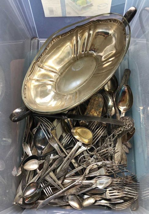 stare sztućce obiadowe kawowe i deserowe platerowane srebro