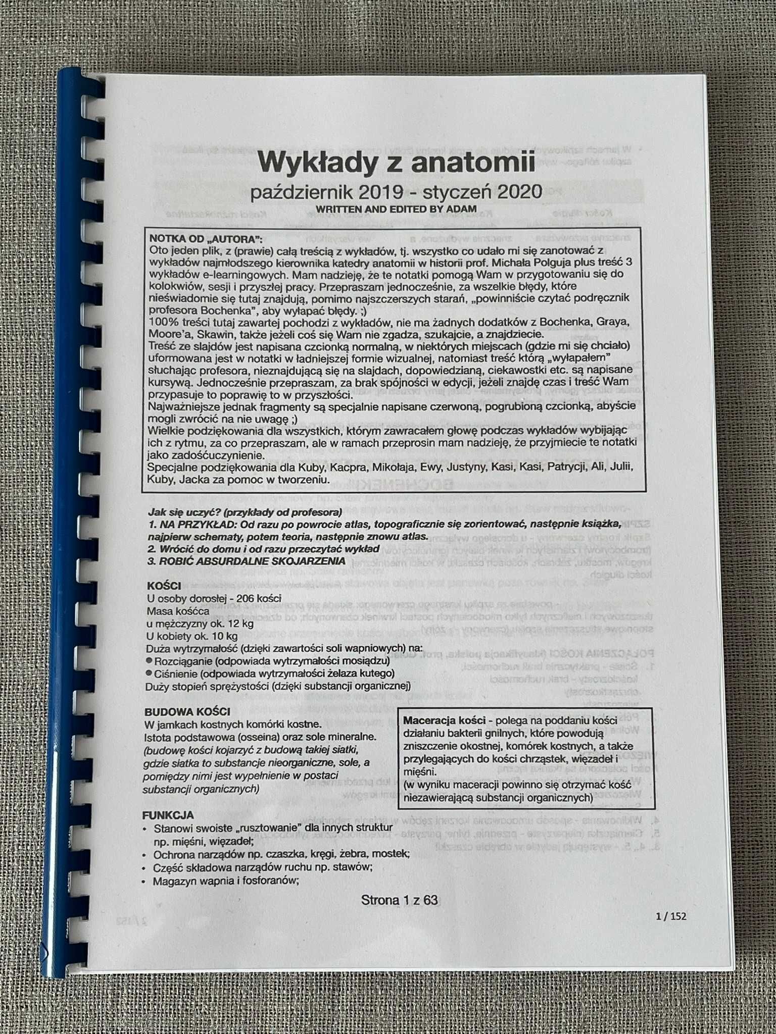Skrypt Wykłady z anatomii cały rok UMED Łódź