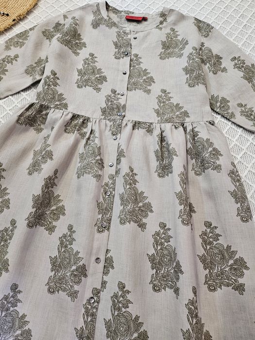 100% лён! Бомбезное бежевое льняное платье р. 14-16 / XL- Xxl