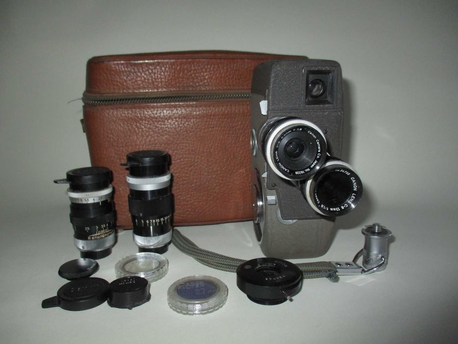 Câmara de filmar Canon Cine 8 T vintage 4 objectivas 1956
