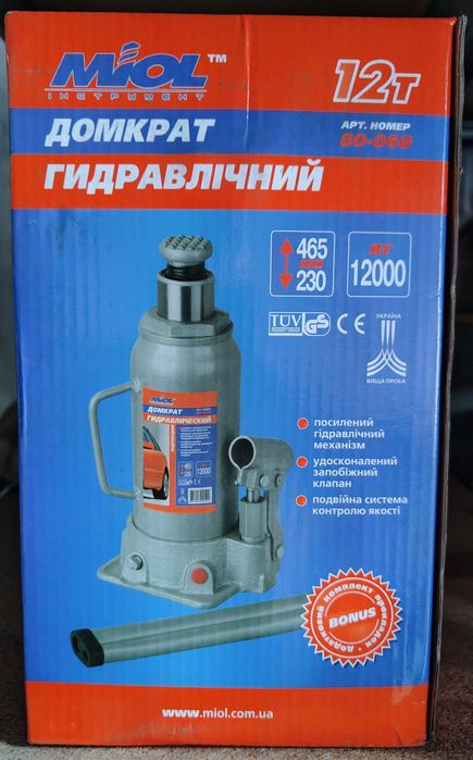 Домкрат гідравлічний Miol, 12 т (80-060). Новий