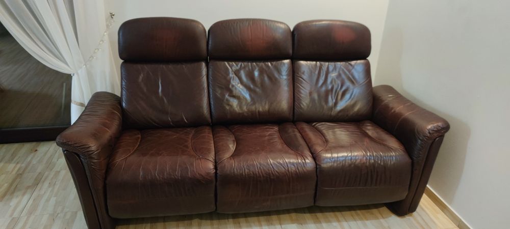 Sofa skórzana 3-osobowa z funkcją relaks.