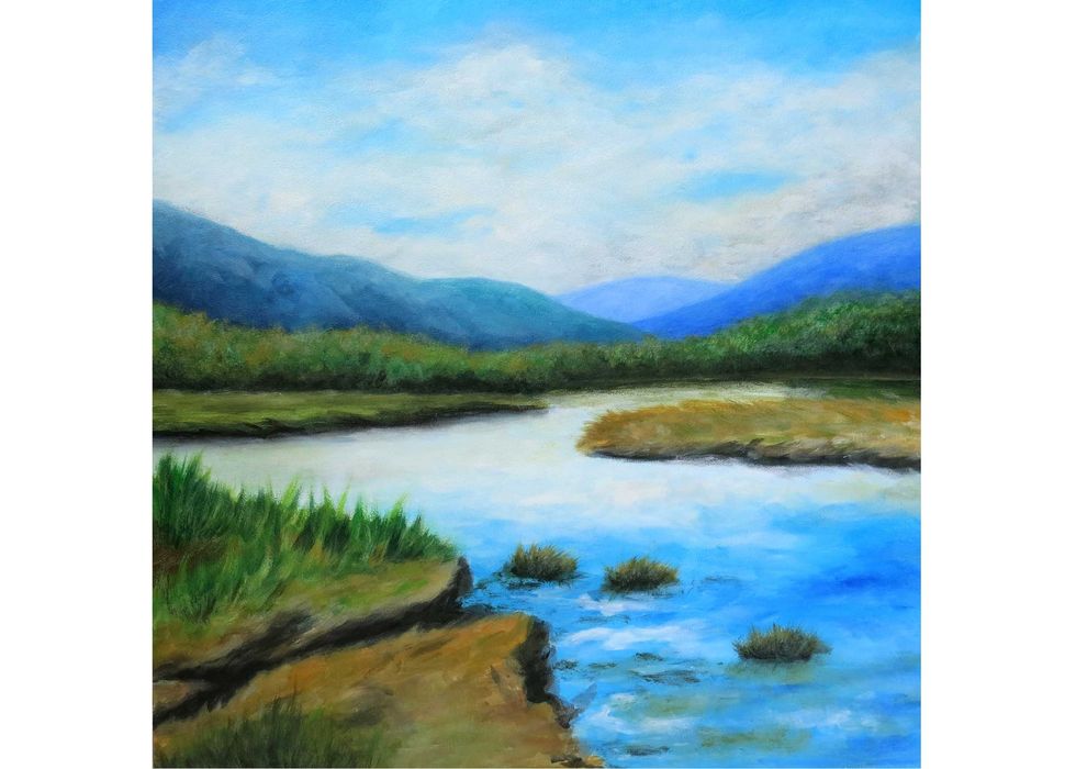 Ręcznie malowany obraz 40x40 pejzaż góry