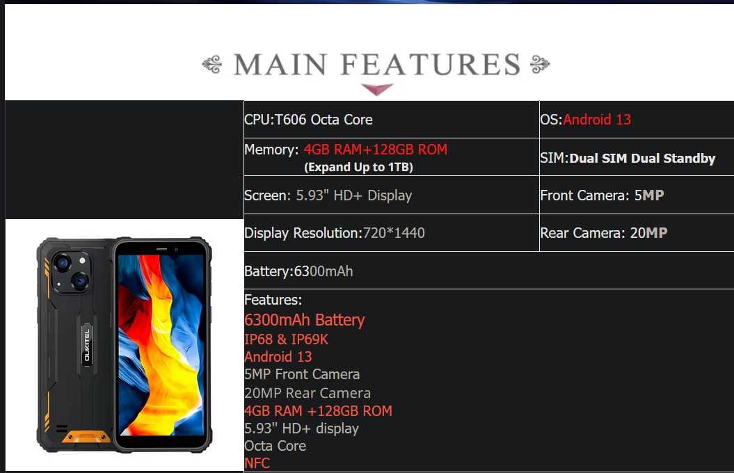 Oukitel WP32. 16Gb(4+12)/128Gb, 20Mp, 6300мА/h, NFC+Подарунок