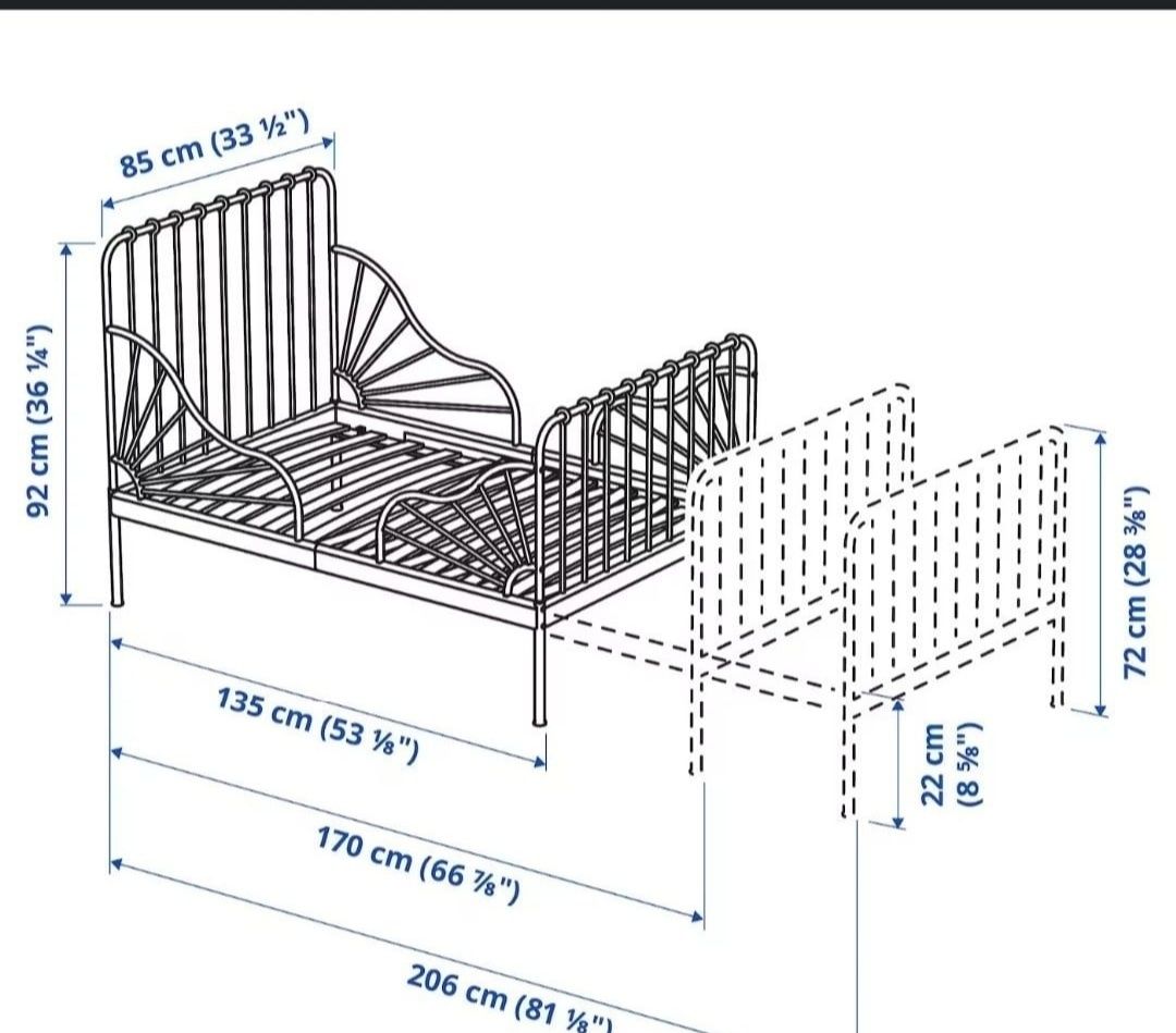 IKEA Regulowane Łóżko +Materac Dziecięcy Czarne