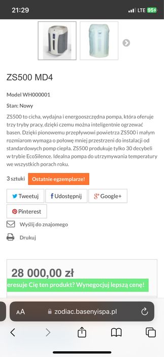 Basenowa pompa ciepła 10kw zodiac ZS 500 MD4